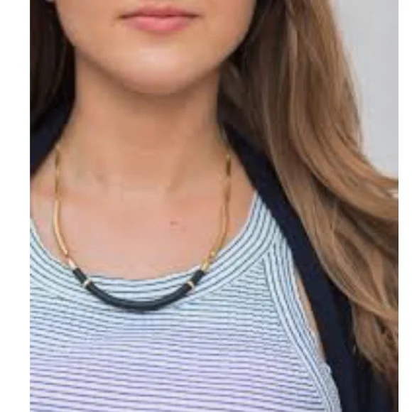 Stella & Dot | Retired Marcell Black Leather+Vintage Gold Collar Necklace - Picture 5 of 8